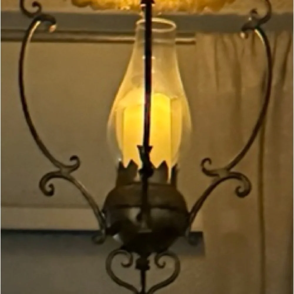 Vintage antique Italian gilded brass metal glass Gold Hanging Lantern fixture